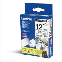 Brother TZE-FX231 Original P-Touch Black on White Flexible ID Laminated Tape 12mm x 8m