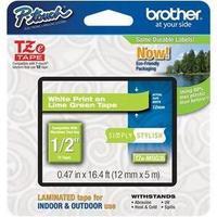 Brother TZEMQG35 12mm Matt Tape - White on Lime Green