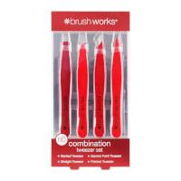 brushworks hd combination tweezer set red