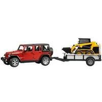 Bruder Jeep Wrangler Unlimited Rubicon and One Axle Trailer and Cat Skid Steer Loader