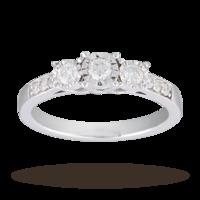 Brilliant Cut 0.33 Carat Total Weight Three Stone Diamond Ring with Diamond Set Shoulders in 9 Carat White Gold - Ring Size P
