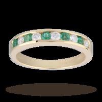 Brilliant Cut Emerald and Diamond Eternity Ring in 9 Carat Yellow Gold - Ring Size P