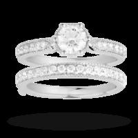 Brilliant Cut 1.04 Carat Total Weight Diamond Bridal Set in 18 Carat White Gold - Ring Size M