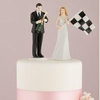 bride at finish line with victorious groom figurine victorious groom w ...