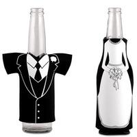 Bride or Groom Koozie Bottle Holder Favour - Wedding Dress Zippered