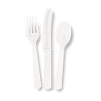 Bright White Plastic Cutlery 18 Pieces