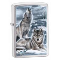 Brushed Chrome Mazzi Winter Wolves Zippo Lighter