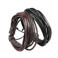 bracelet wrap bracelet leather bracelet adjustable rope brown and blac ...