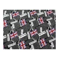 British Print Polycotton Canvas Dress Fabric Black