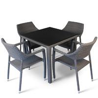 Bracken Style Isotop and Rattan 4 Seater Dining Set with Black Table Top