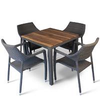 Bracken Style Isotop and Rattan 4 Seater Dining Set with Shesman Table Top