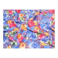 bright bold floral print viscose challis dress fabric blue