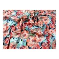 Bright Floral Print Stretch Cotton Sateen Dress Fabric Coral Pink