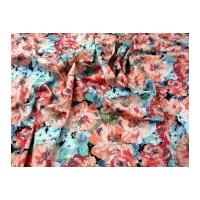 bright floral print stretch cotton sateen dress fabric coral pink