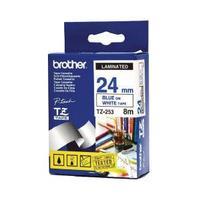 brother p touch 24mm blue on white tze253 labelling tape