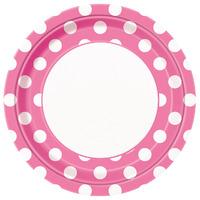 Bright Pink Polka 9in Paper Party Plates