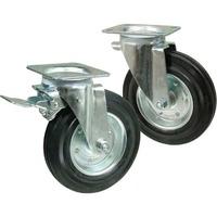 Braked 100 dia Black Rubber Tyre Castors 70kg cap