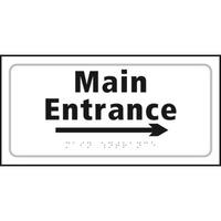 braille entrance sign with right arrow