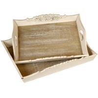 Brown Set Of 2 Wooden Country Trays