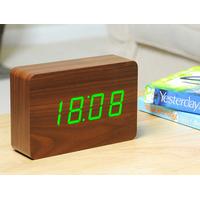 Brick Walnut Click Clock LED Green