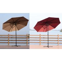 Brown Outdoor Parasol with Hand Crank