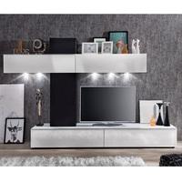 Bremen Living Room Wall Unit In White Gloss And Black With LED