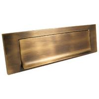 Brass Antiqued Finish Gravity Flap Letter Box 257x80mm