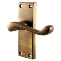 Brass Antiqued Finish Plain Scroll Latch Door Handle Set