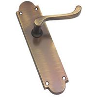 Brass Antiqued Finish Shaped Scroll Latch Door Handle Set