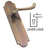 Brass Antiqued Finish Shaped Scroll Keyhole Door Handle Set