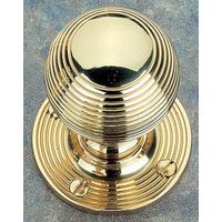 Brass Unlacquered Reeded Door Knob Set 48mm