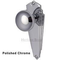 Broadway Door Knob and Lock Polished Chrome Mortice Knob on Latch Plate