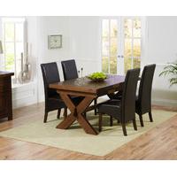 bruges 160cm dark solid oak extending dining table with wng chairs