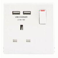 british general 13a white switched single socket 2 x usb