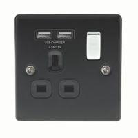 British General 13A Black Switched Socket & 2 x USB