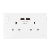 British General 13A White Switched Double Socket & 2 x USB