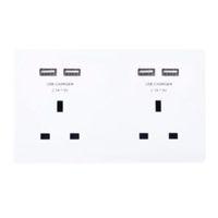 British General 13A White Unswitched Double Socket & 4 x USB
