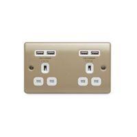 british general 13a nickel effect unswitched double socket 4 x usb