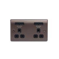 British General 13A Black Nickel Effect Unswitched Double Socket & 4 x USB
