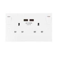 British General 13A White Switched Double Socket with Shelf & 2 x USB