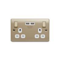 british general 13a nickel effect switched double socket 2 x usb