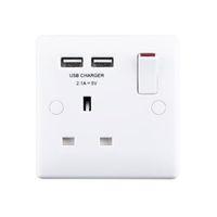 British General 13A White Switched Single Socket & 2 x USB