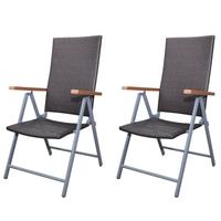 Brown Poly Rattan Garden Furniture Chair Set 2 pcs Aluminium Frame