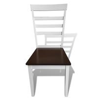Brown White Solid Wood Extending Dining Table Set with 6 Chairs