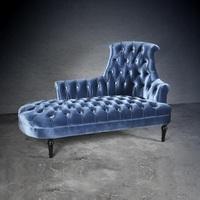Brusel Monarch Chaise In Steel Blue Velvet Style Fabric