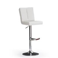 Bruni White Bar Stool In Faux Leather With Round Chrome Base