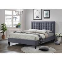 Brompton Fabric Bed In Grey With Dark Wooden Feet