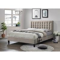 Brompton Fabric Bed In Champagne With Dark Wooden Feet