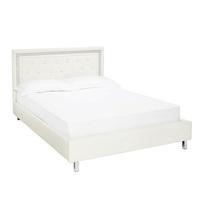 Branson King Size Bed In White Faux Leather With Diamanté