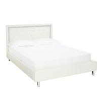 Branson Double Bed In White Faux Leather With Diamanté